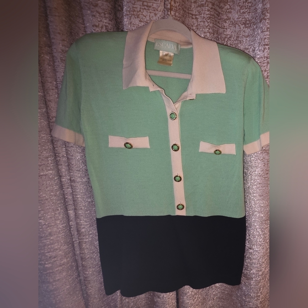 Escada Mint Green and Black Short Sleeve Top And matching Skirt